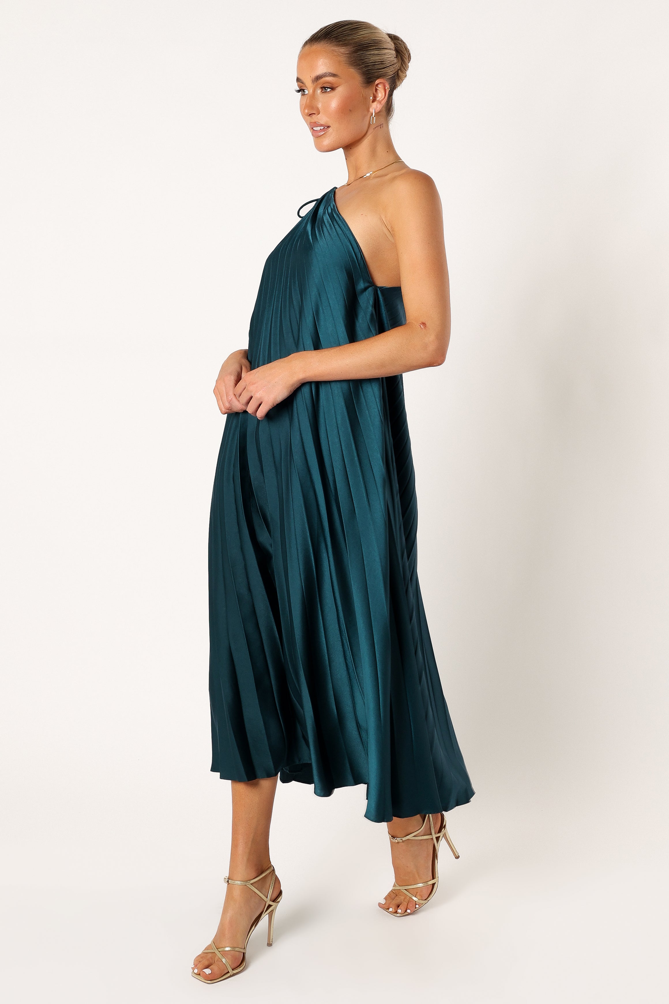 DRESSES @Selena One Shoulder Midi Dress - Emerald