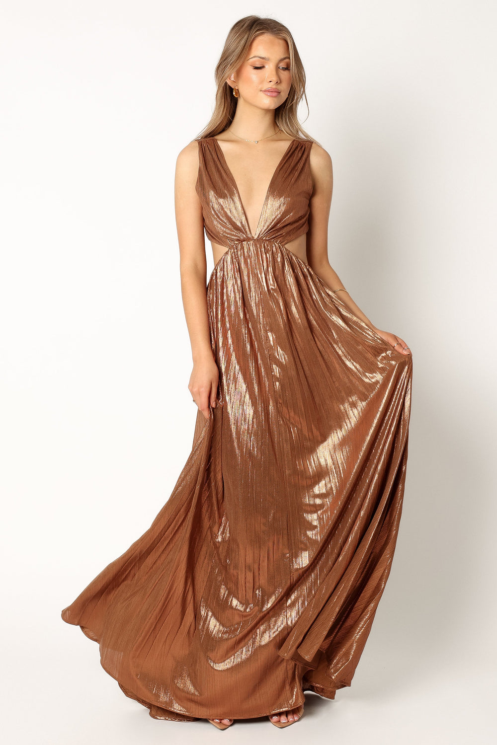 DRESSES @Shania Pleated Maxi Dress - Bronze