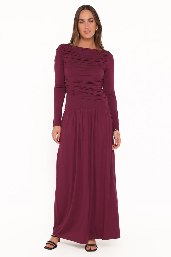 DRESSES Shirley Long Sleeve Maxi Dress - Burgundy