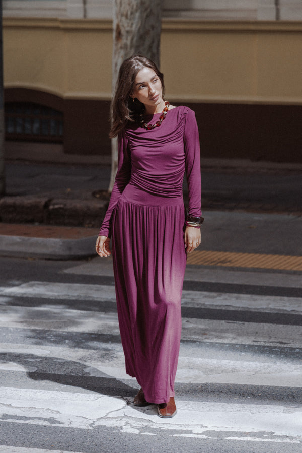 DRESSES Shirley Long Sleeve Maxi Dress - Burgundy