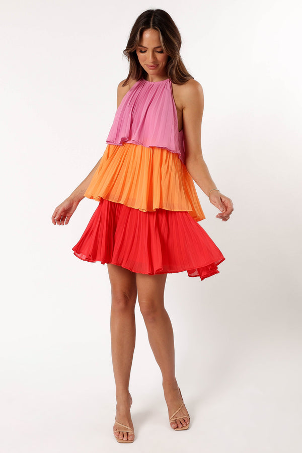 DRESSES @Shortcake Tiered Mini Dress - Pink Orange Red