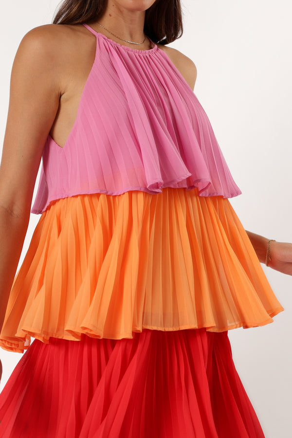 DRESSES @Shortcake Tiered Mini Dress - Pink Orange Red