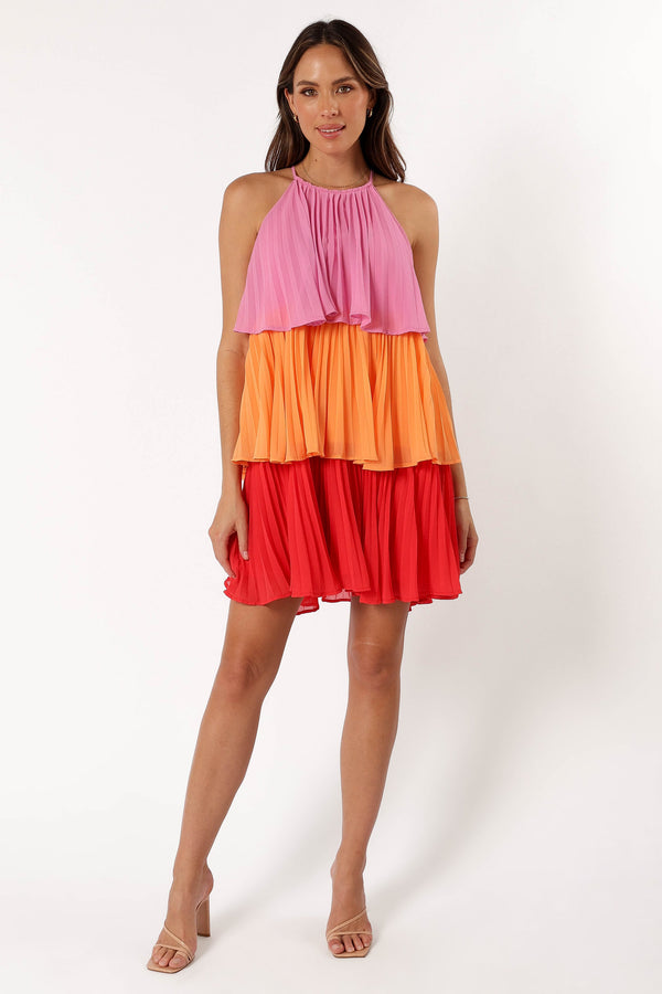 DRESSES @Shortcake Tiered Mini Dress - Pink Orange Red