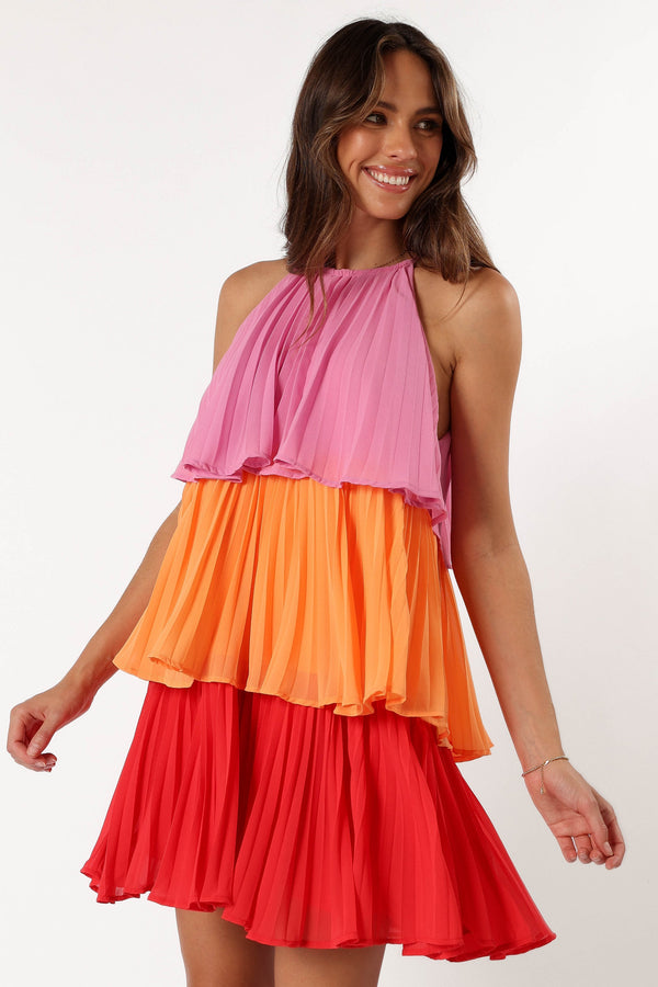 DRESSES @Shortcake Tiered Mini Dress - Pink Orange Red