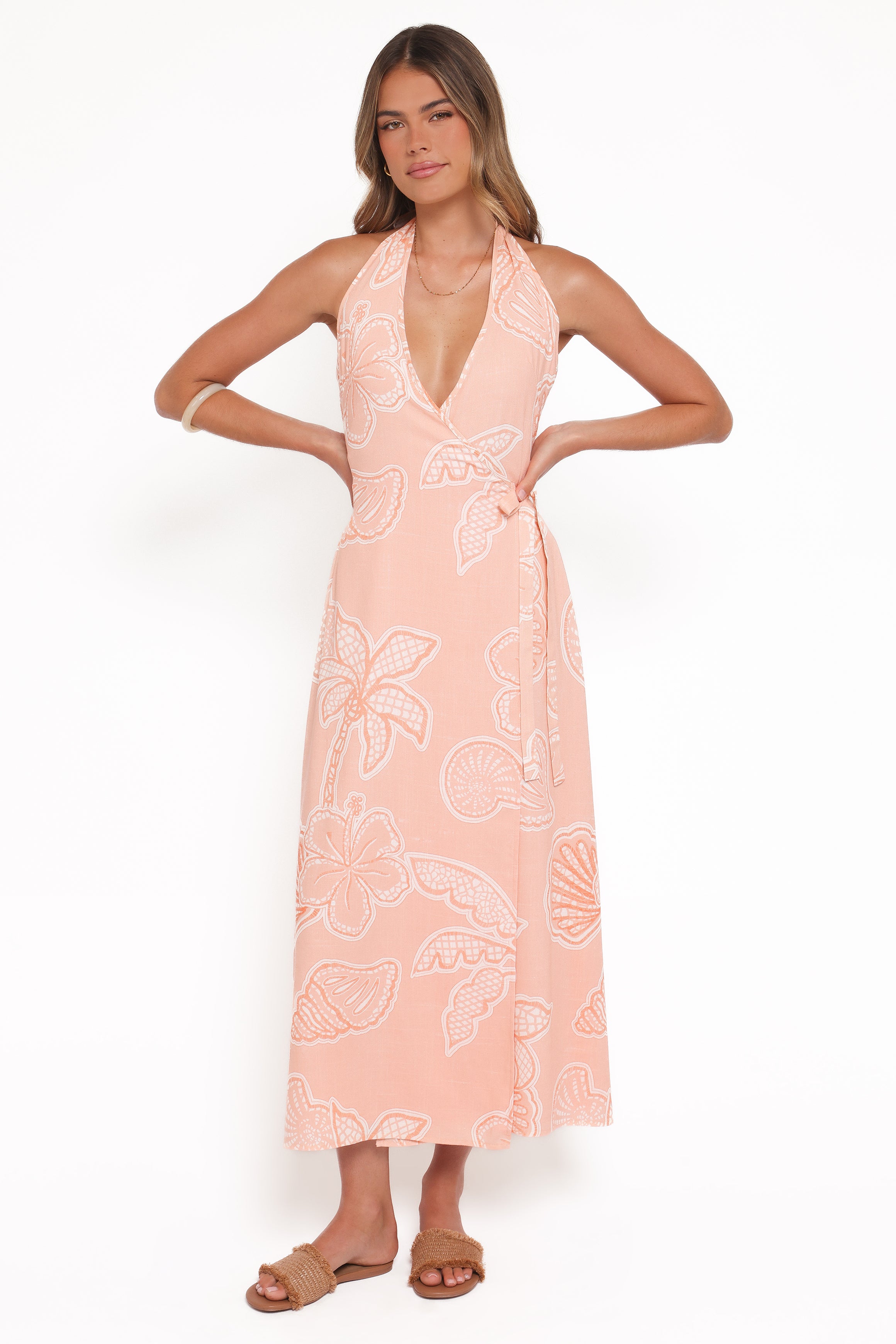 DRESSES Sierra Wrap Midi Dress - Peach Floral