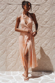 DRESSES Sierra Wrap Midi Dress - Peach Floral