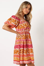 DRESSES @Siesta Off Shoulder Mini Dress - Yindi Print