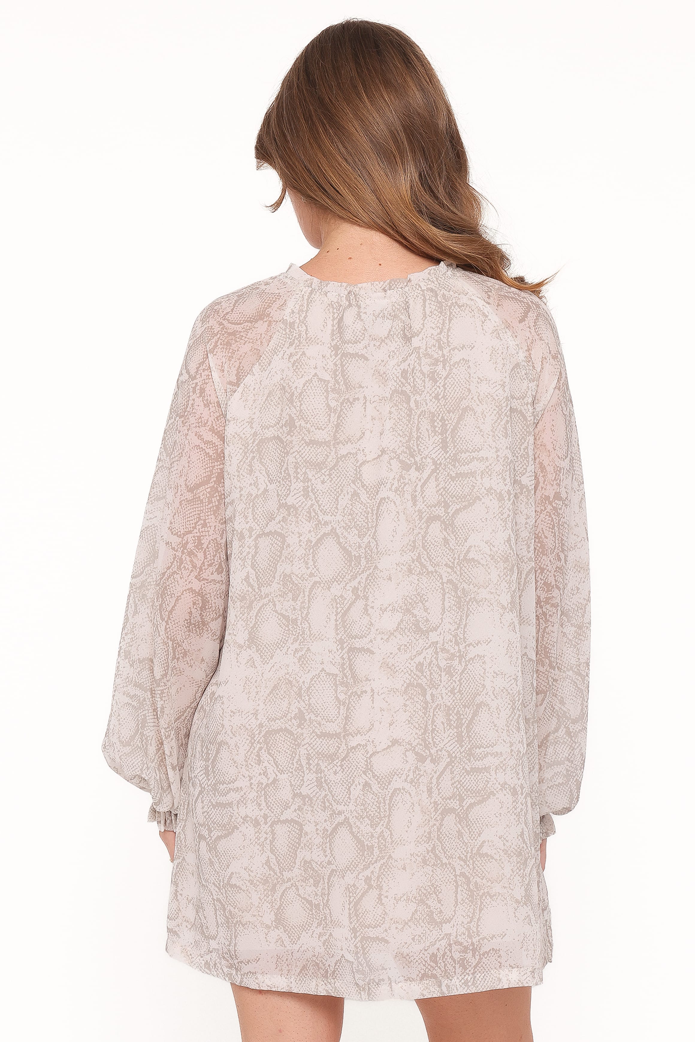aimee frill cuff drawstring mini dress Sigrid Tie Cuff Mini Dress - Snake Print