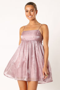 DRESSES @Silase Pearl Trim Mini Dress - Mauve