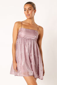 DRESSES @Silase Pearl Trim Mini Dress - Mauve