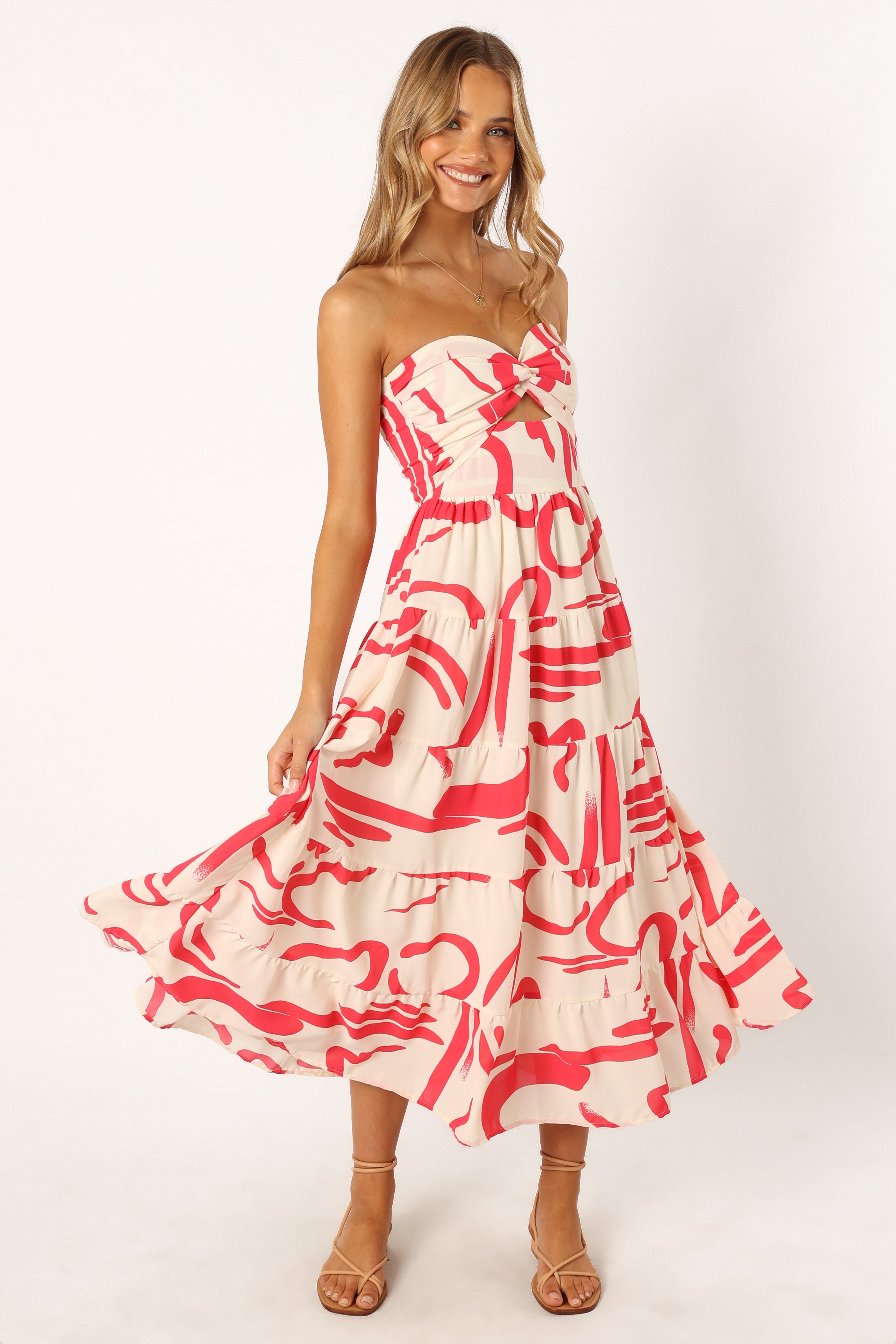 DRESSES @Sitara Strapless Midi Dress - White Red