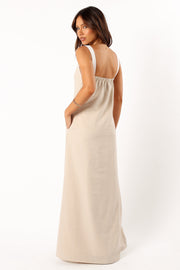 DRESSES @Sjon Contrast Strap Maxi Dress - Oatmeal