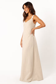DRESSES @Sjon Contrast Strap Maxi Dress - Oatmeal