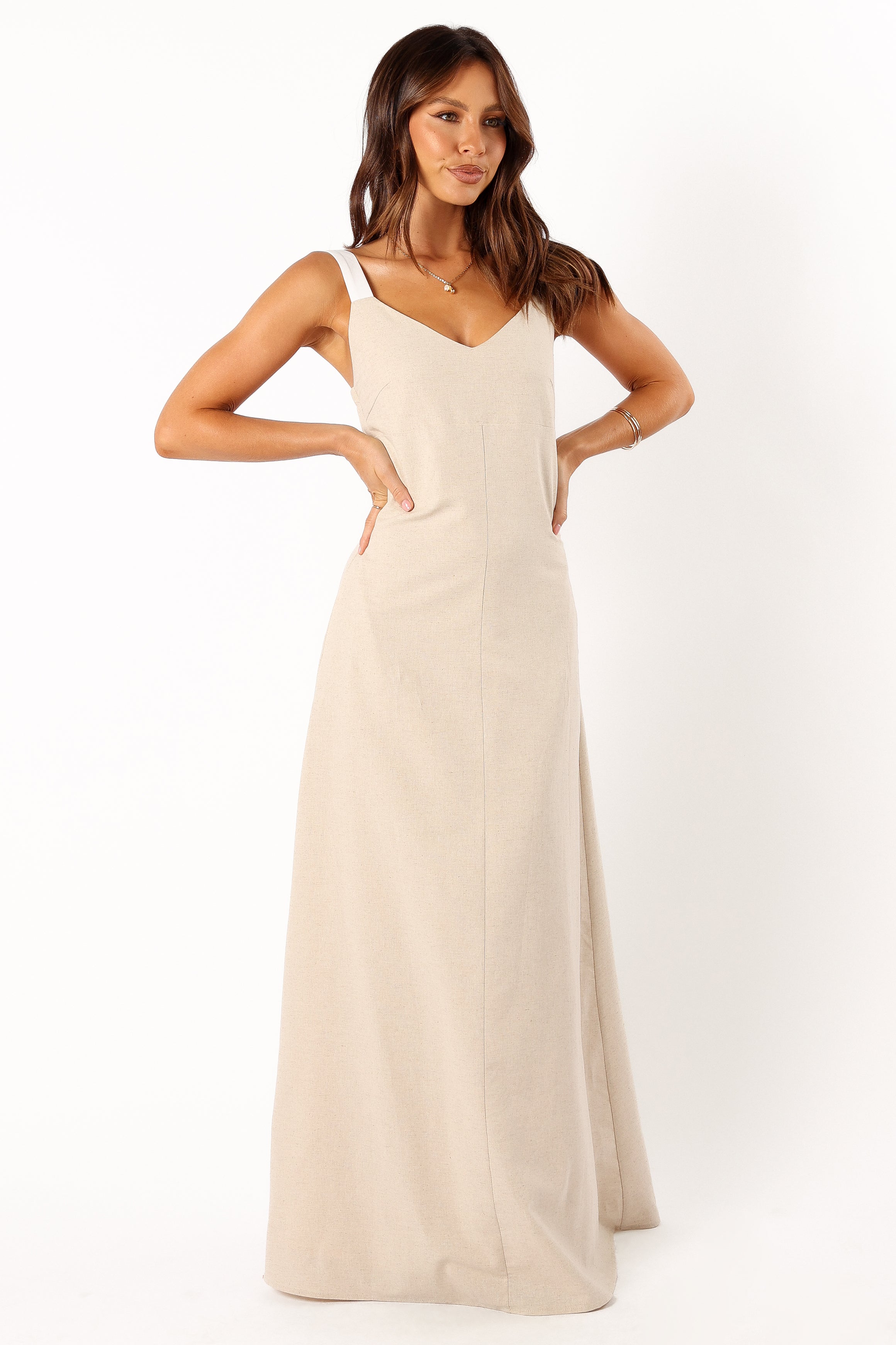 DRESSES @Sjon Contrast Strap Maxi Dress - Oatmeal