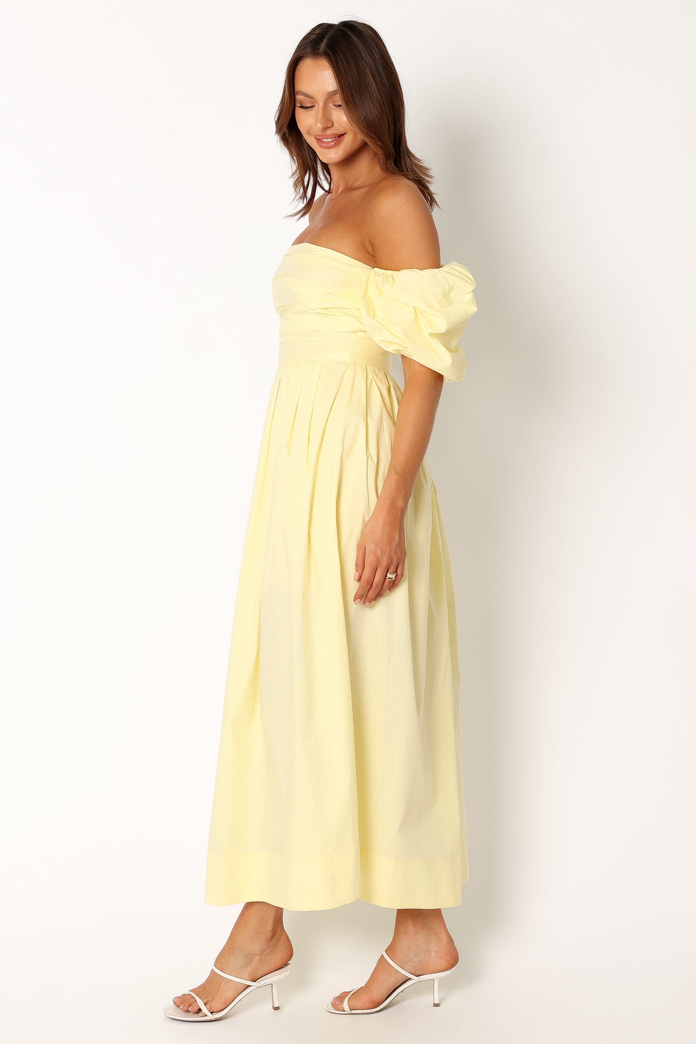 DRESSES @Solana Off Shoulder Midi Dress - Yellow