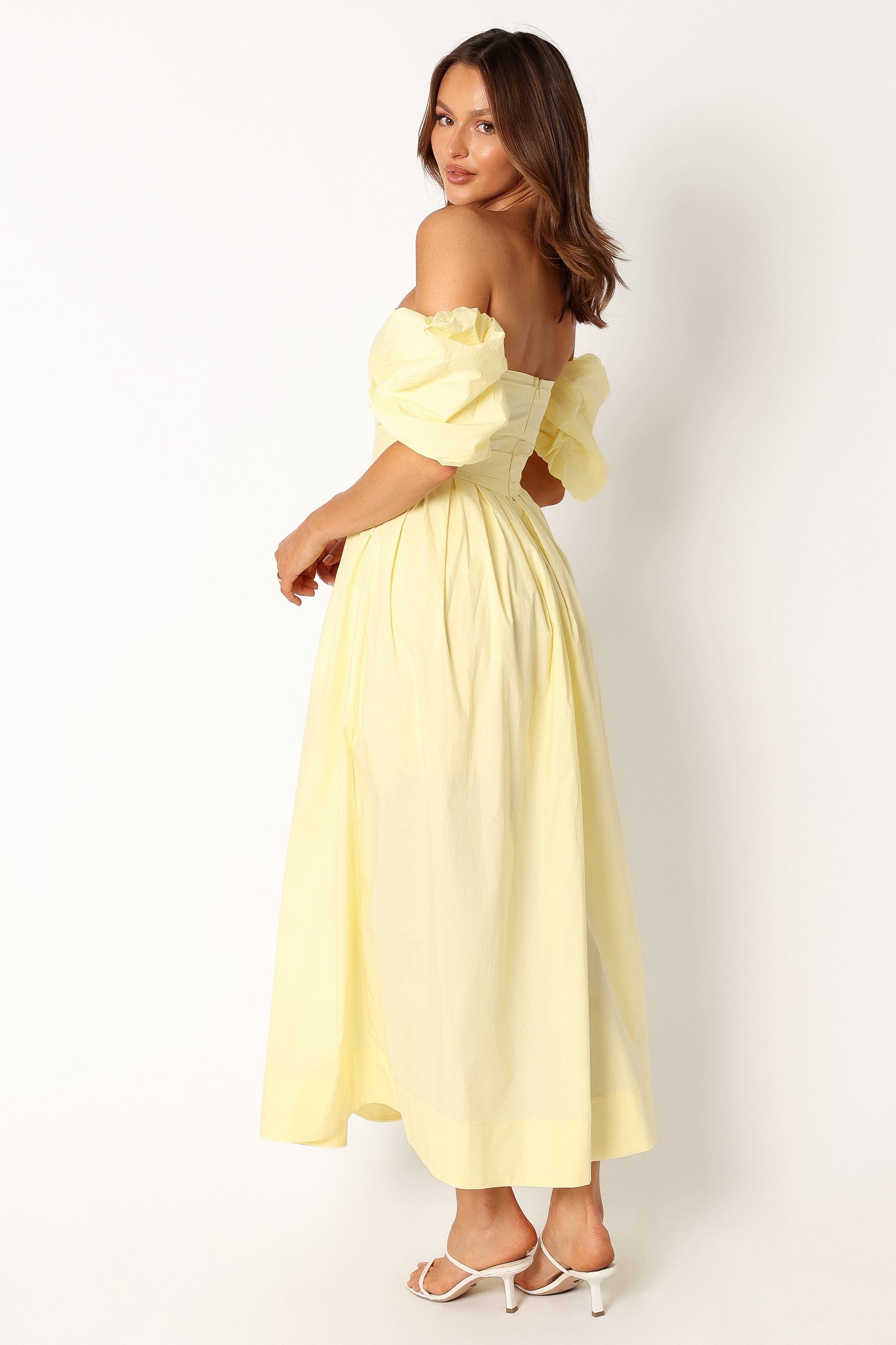 DRESSES @Solana Off Shoulder Midi Dress - Yellow