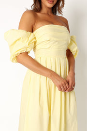 DRESSES @Solana Off Shoulder Midi Dress - Yellow