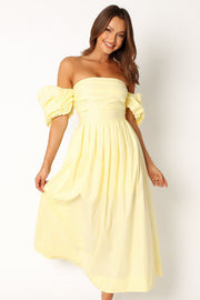 DRESSES @Solana Off Shoulder Midi Dress - Yellow