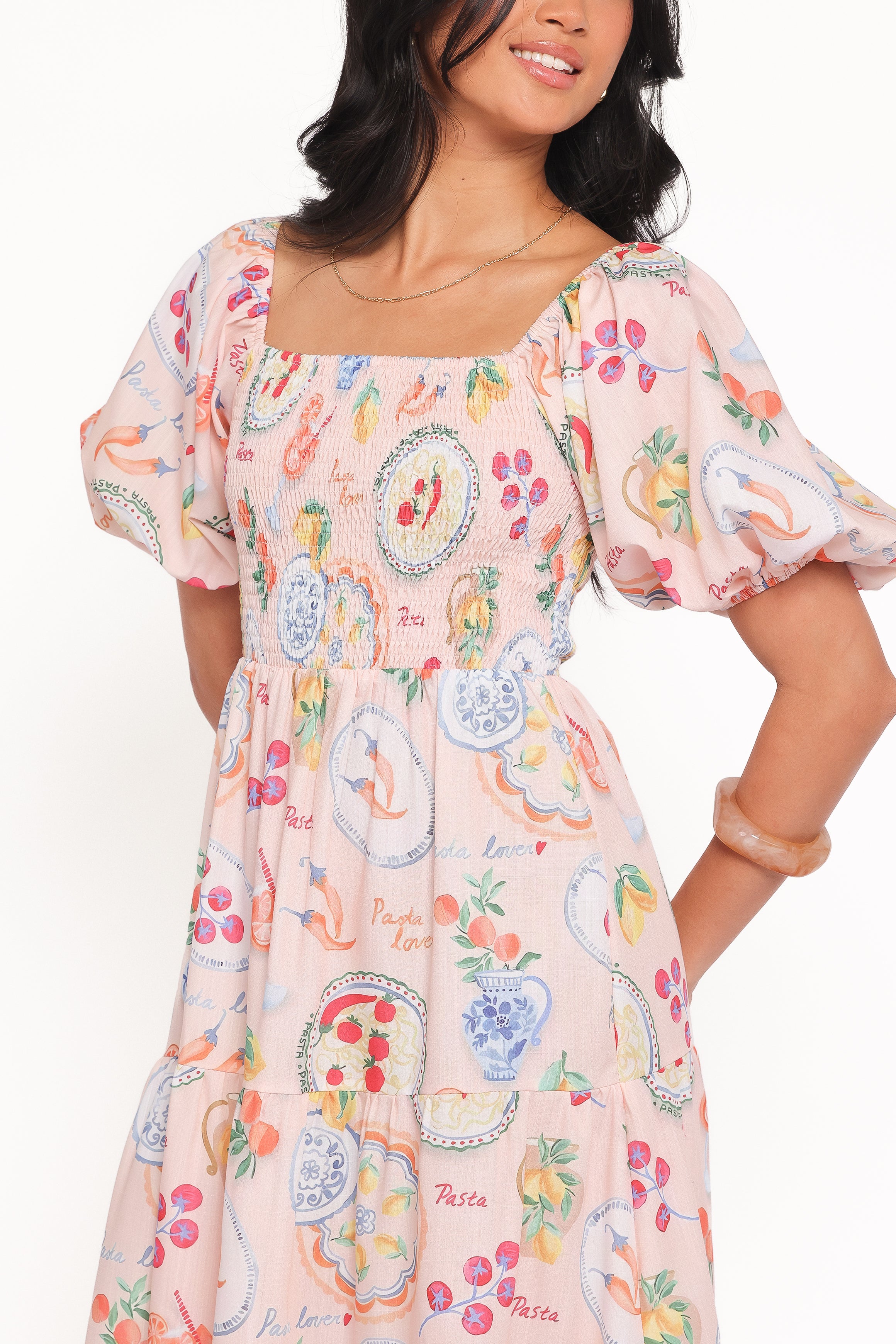 DRESSES Soliel Puff Sleeve Midi - Pasta Print