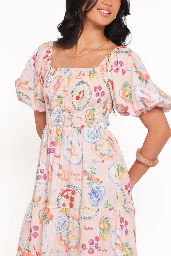 DRESSES Soliel Puff Sleeve Midi - Pasta Print