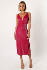 DRESSES @Solsana Midi Dress - Viva Magenta