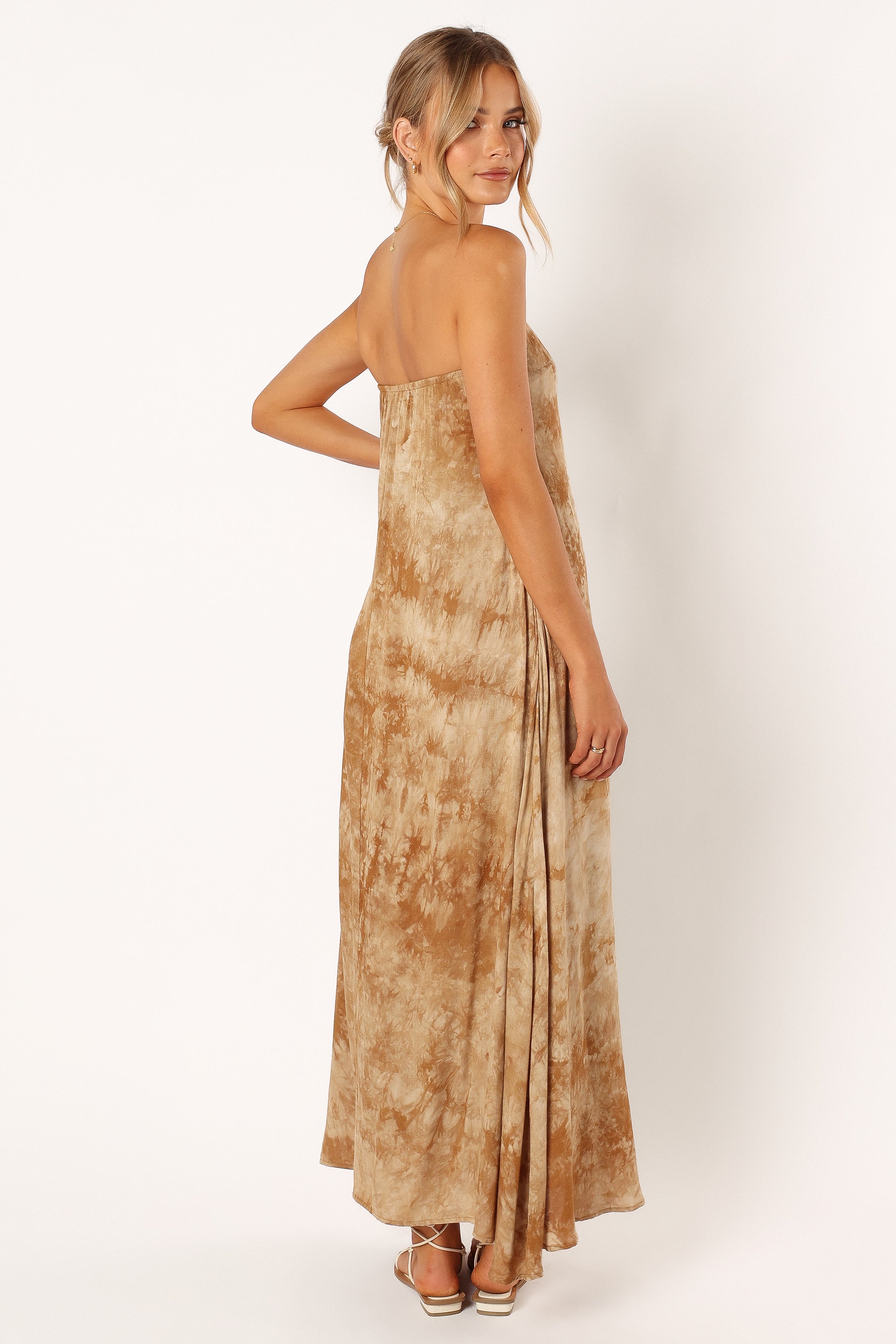 DRESSES Soph Strapless Linen Maxi Dress - Tan Tie Dye
