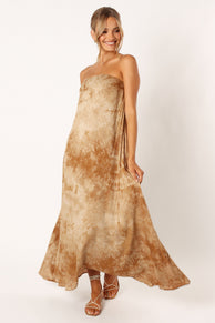DRESSES Soph Strapless Linen Maxi Dress - Tan Tie Dye