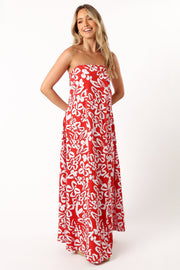 DRESSES @Soph Strapless Maxi Dress - Red Floral