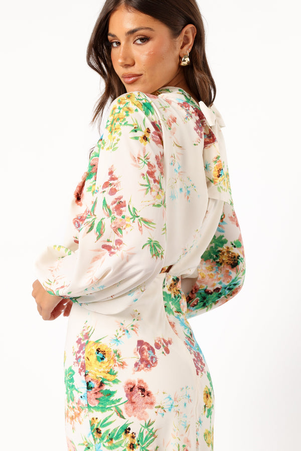 DRESSES @Sophia Long Sleeve Dress - White Floral