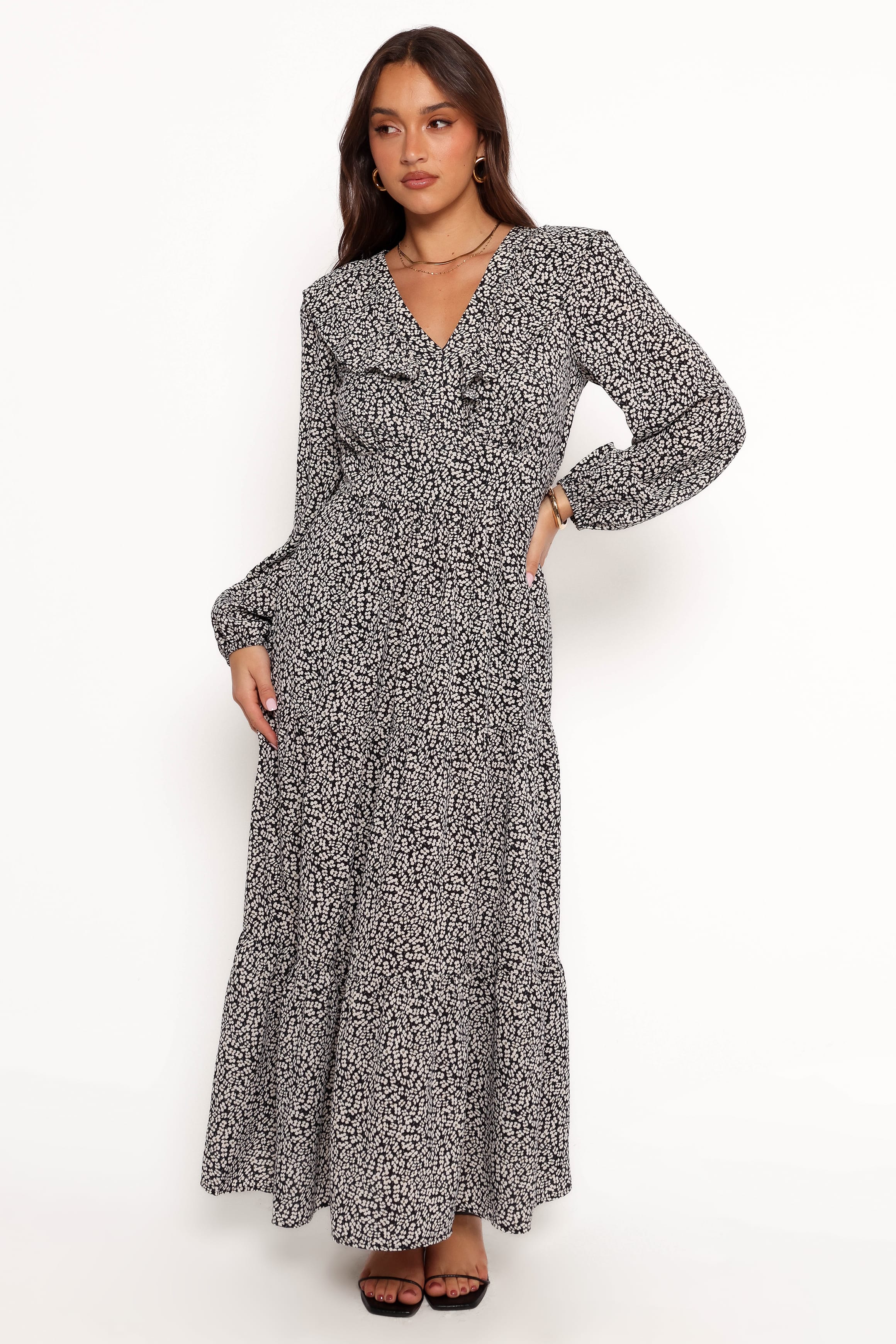 DRESSES Sophie Long Sleeve Maxi Dress - Black/Ivory