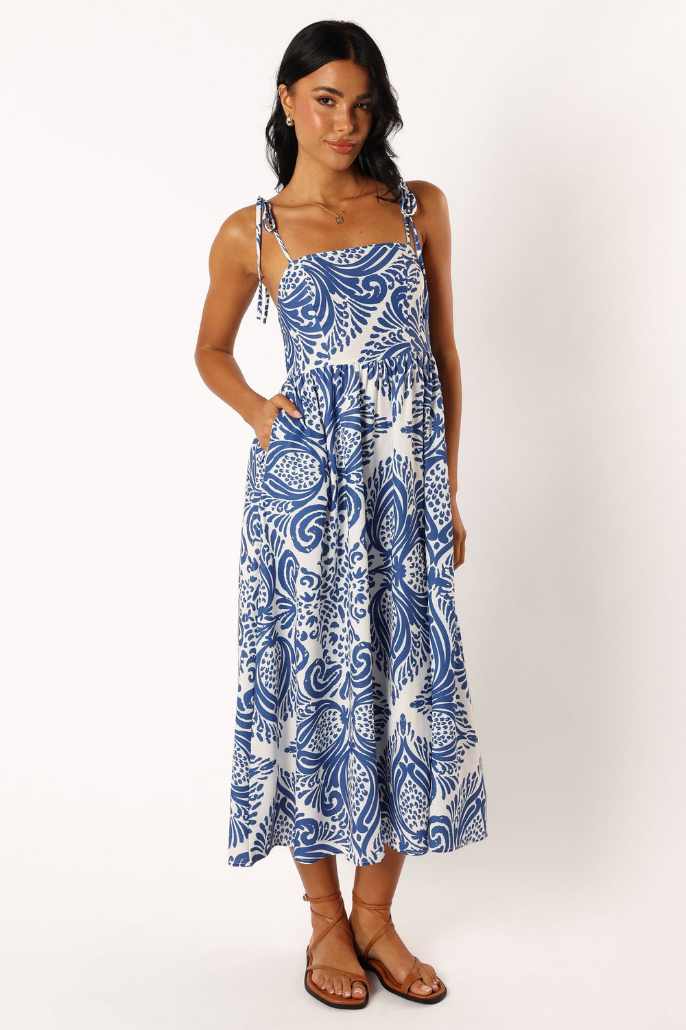 Stazie Midi Dress - Blue White Print - Petal & Pup