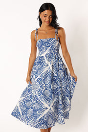 DRESSES @Stazie Midi Dress - Blue White Print