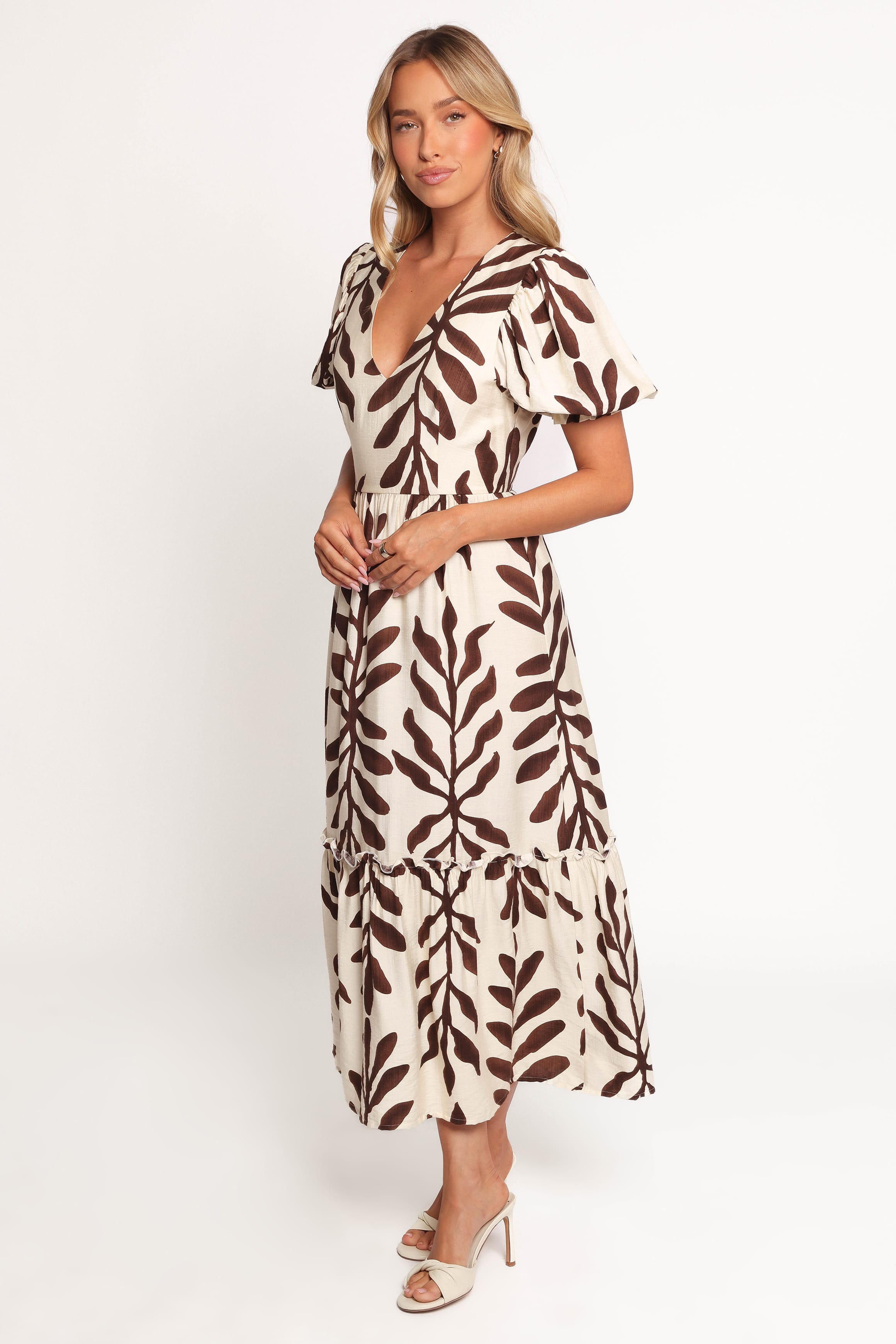 DRESSES Steele Puff Sleeve Midi Dress - Brown Palm