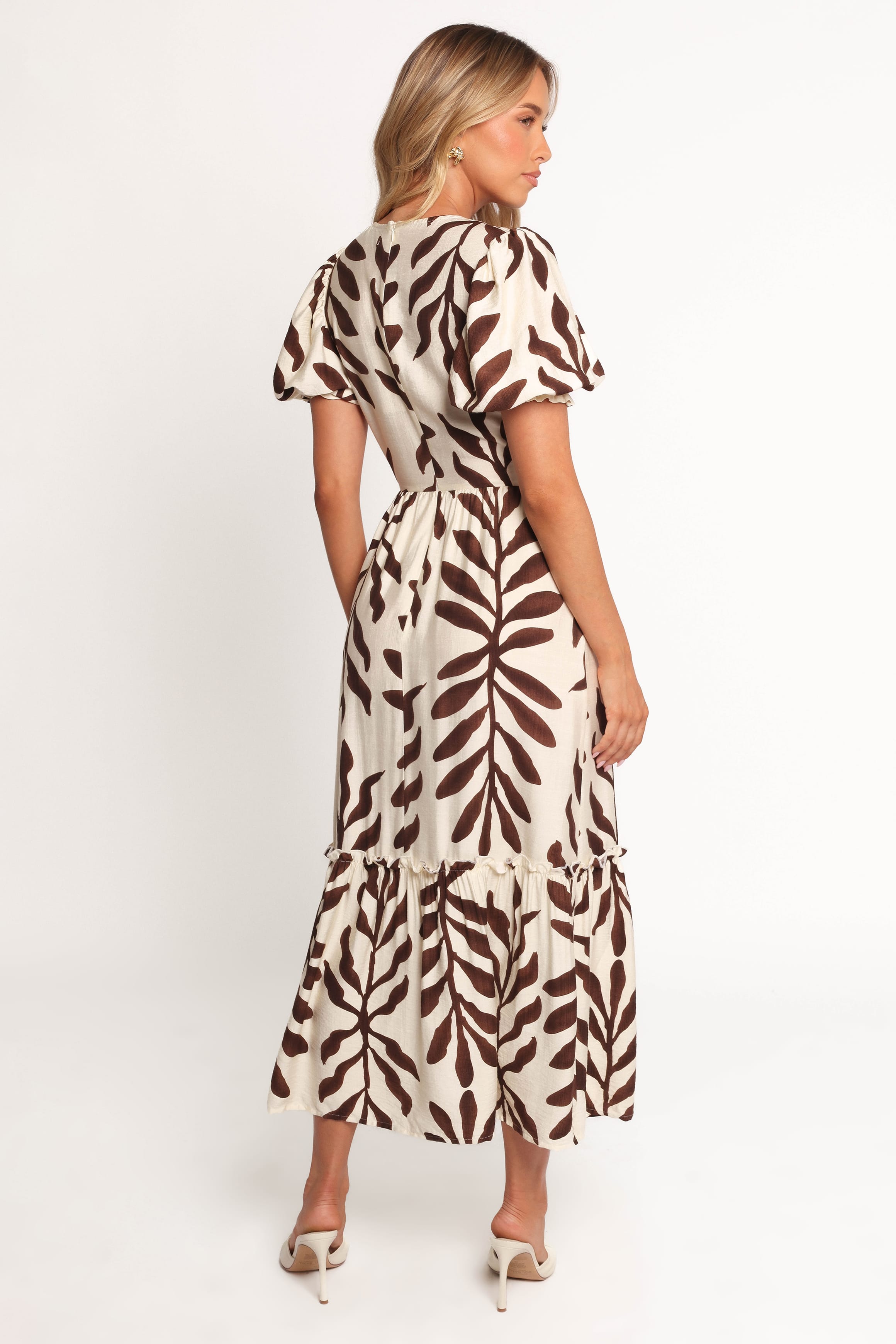 DRESSES Steele Puff Sleeve Midi Dress - Brown Palm