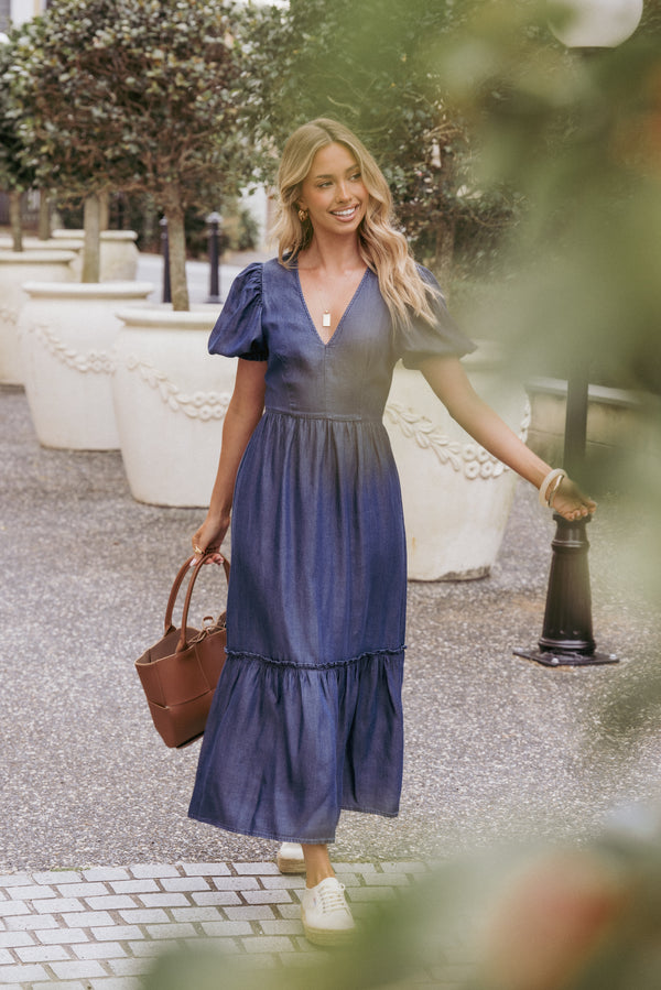 DRESSES Steele Puff Sleeve Midi Dress - Dark Denim