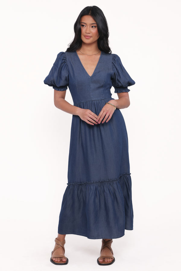 DRESSES Steele Puff Sleeve Midi Dress - Dark Denim