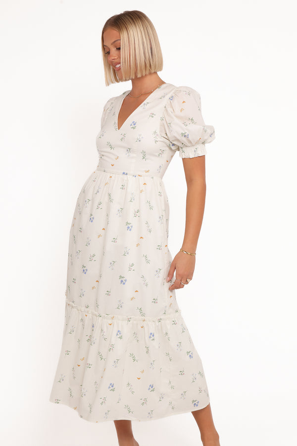 Clo Puff Sleeve Midi Dress - Blue Stripe | Petal & Pup Clo Puff Sleeve Midi Dress - Blue Stripe | Petal & Pup