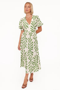 DRESSES Steele Puff Sleeve Midi Dress - Green Palm