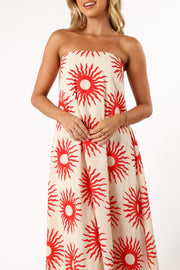 DRESSES @Steph Maxi Dress - Beige Red Sun Print