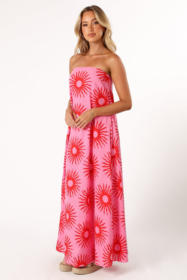 DRESSES @Steph Maxi Dress - Pink Red Sun Print