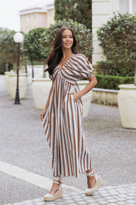DRESSES Sullivan Puff Sleeve Maxi Dress - Chocolate Stripe