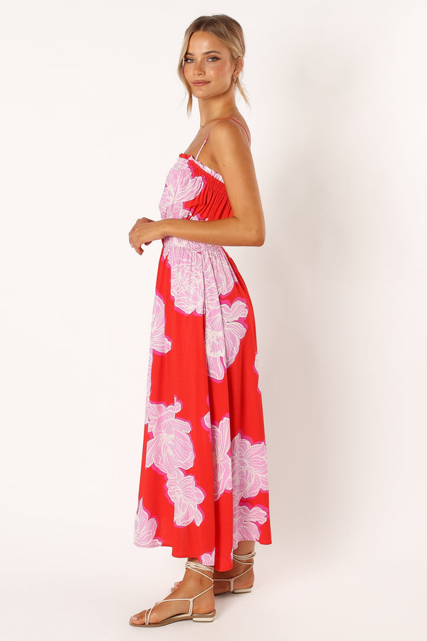 DRESSES @Sybel Midi Dress - Red Pink Floral