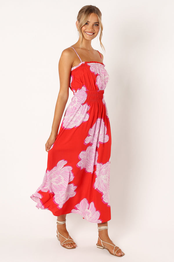 DRESSES @Sybel Midi Dress - Red Pink Floral