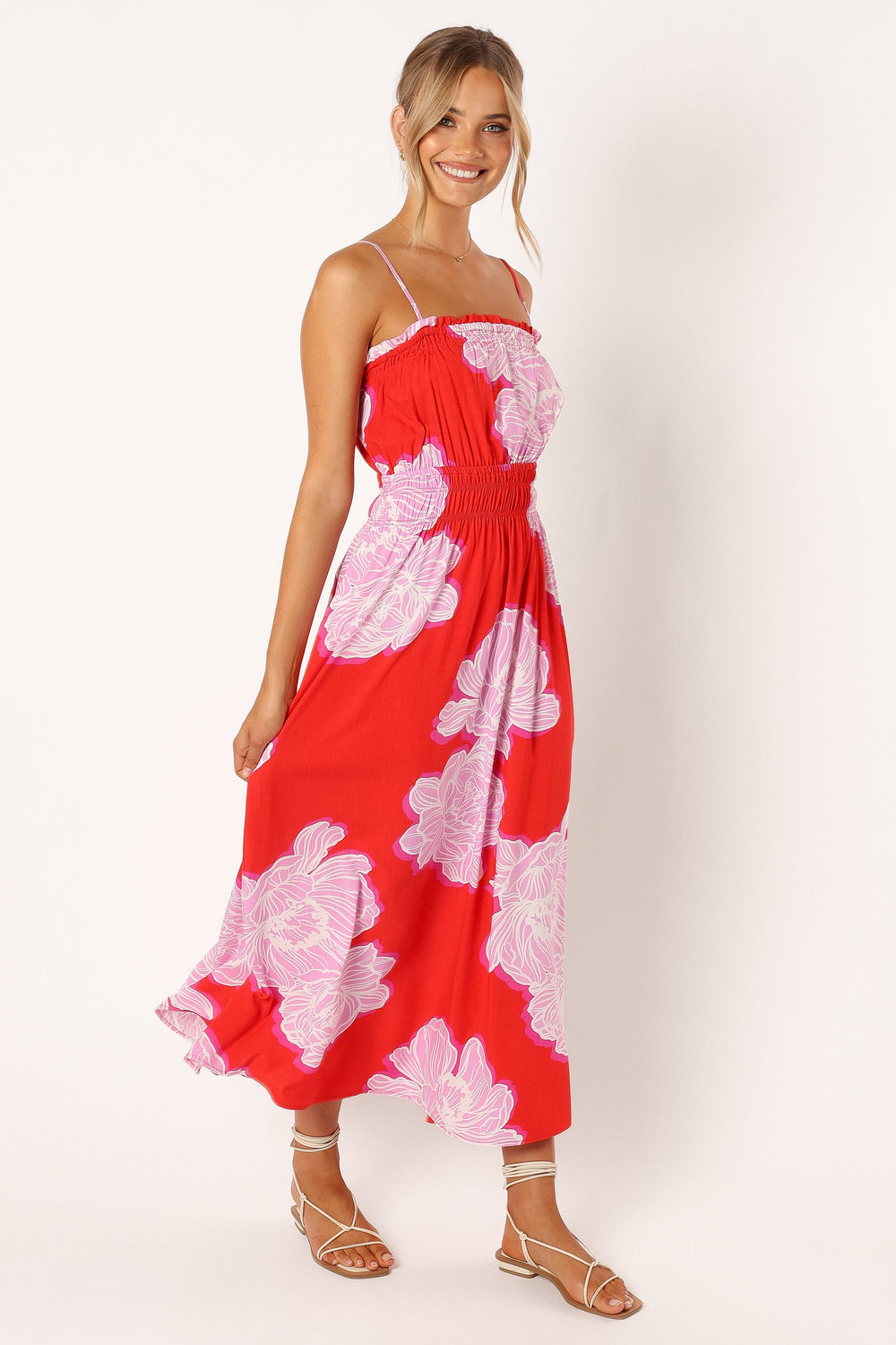 Sybel Midi Dress - Red Pink Floral - Petal & Pup