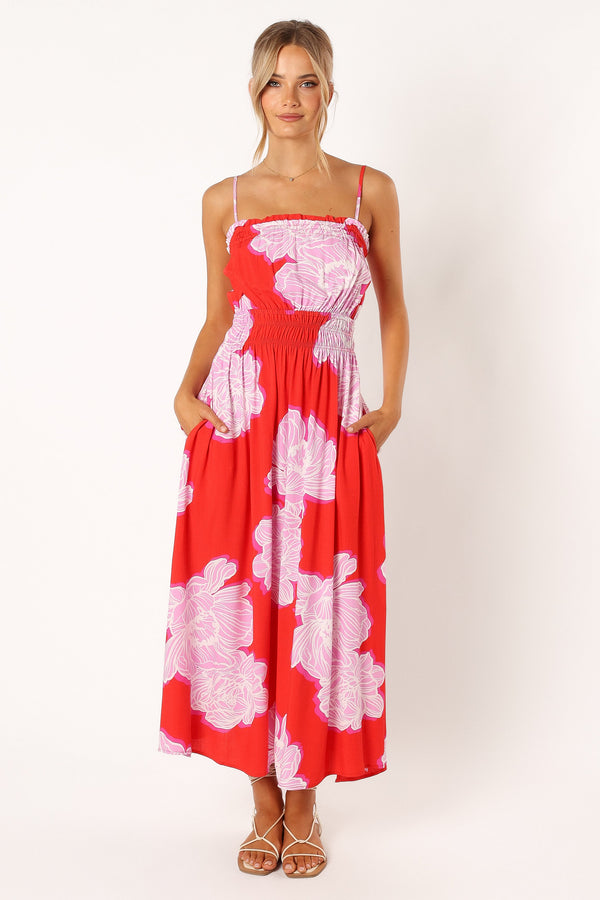 DRESSES @Sybel Midi Dress - Red Pink Floral