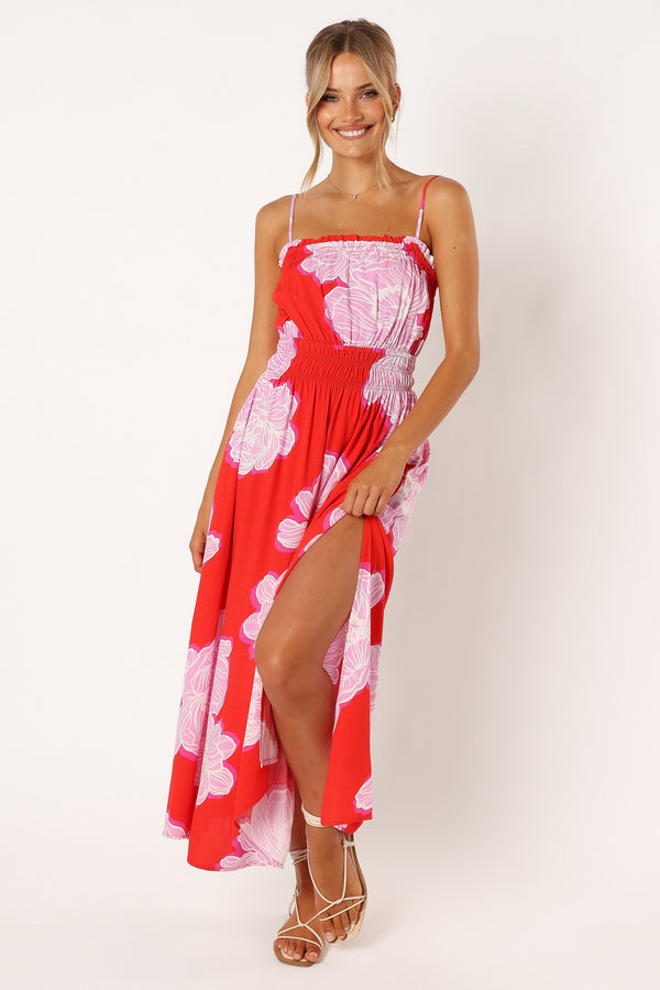 DRESSES @Sybel Midi Dress - Red Pink Floral