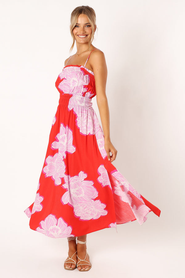 DRESSES @Sybel Midi Dress - Red Pink Floral