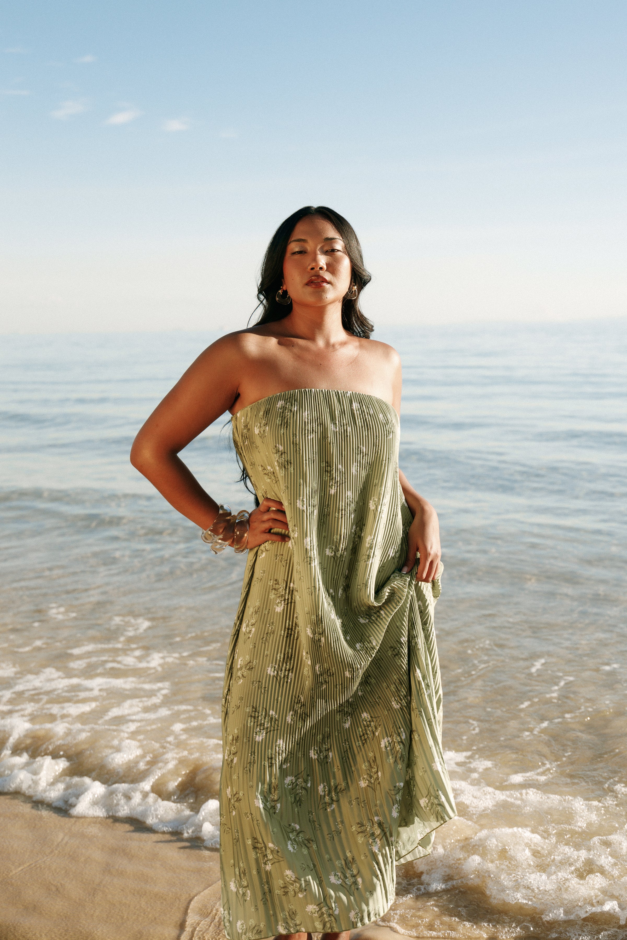 DRESSES Sylvie Strapless Midi Dress - Sage Botanica