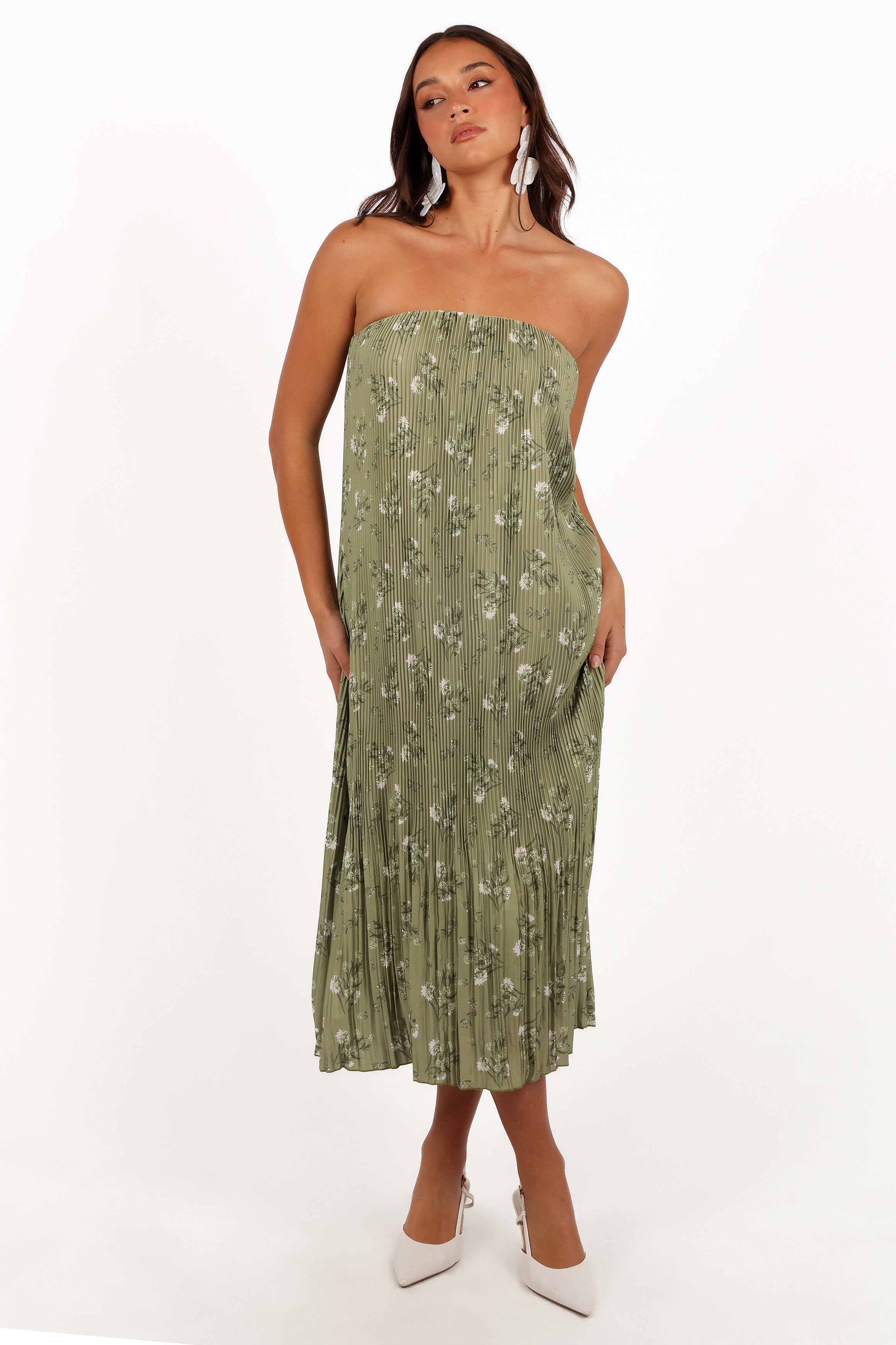 DRESSES Sylvie Strapless Midi Dress - Sage Botanica