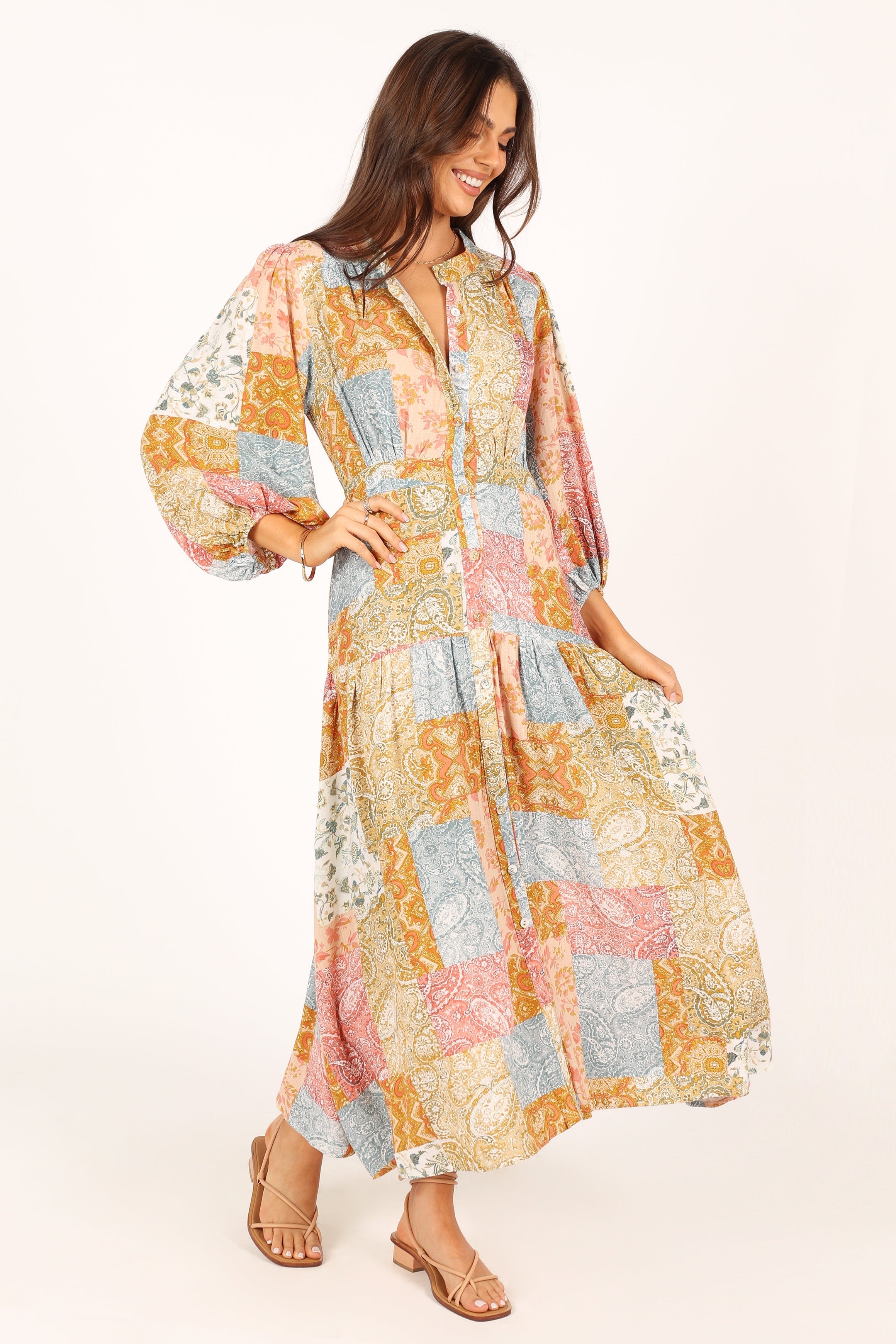 DRESSES @Syracuse Long Sleeve Midi Dress - Multi (waiting on bulk)